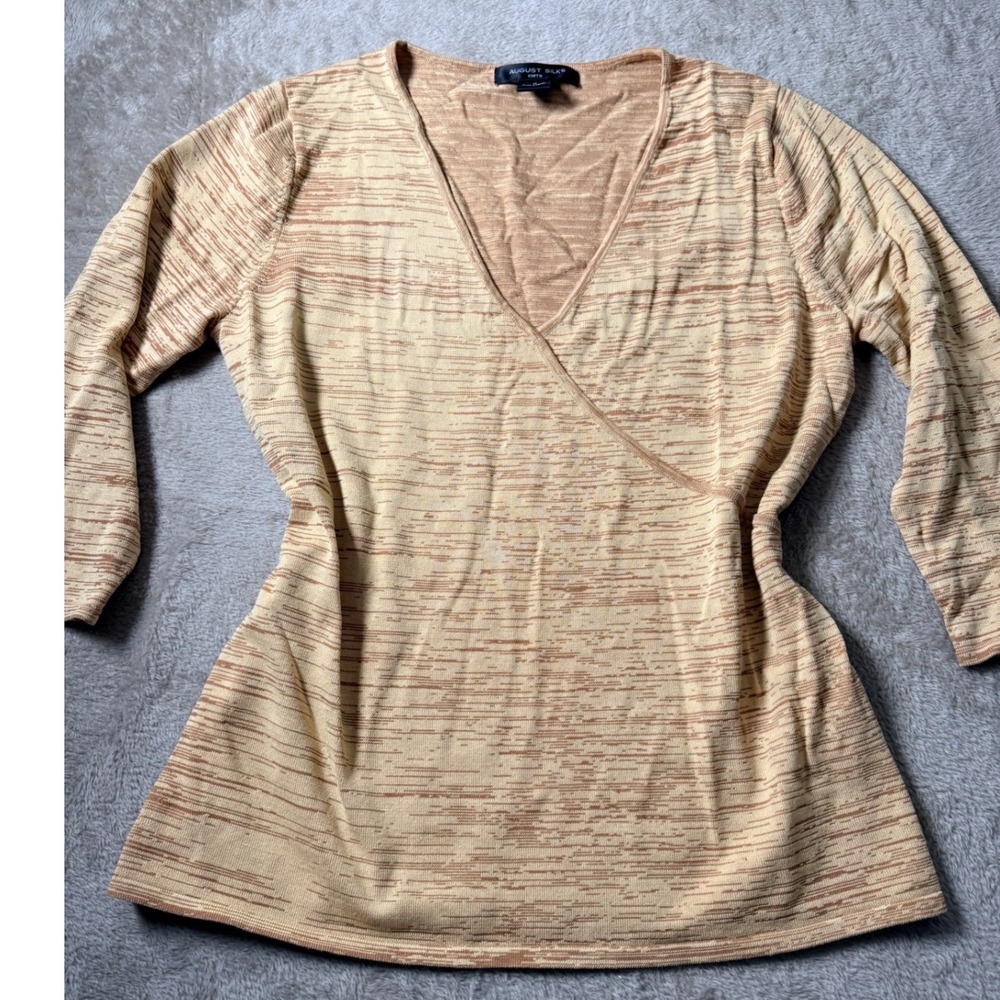 August Silk Surplice 3/4 Sleeve Top Silk Blend Balletcore Softgirl Med Fall